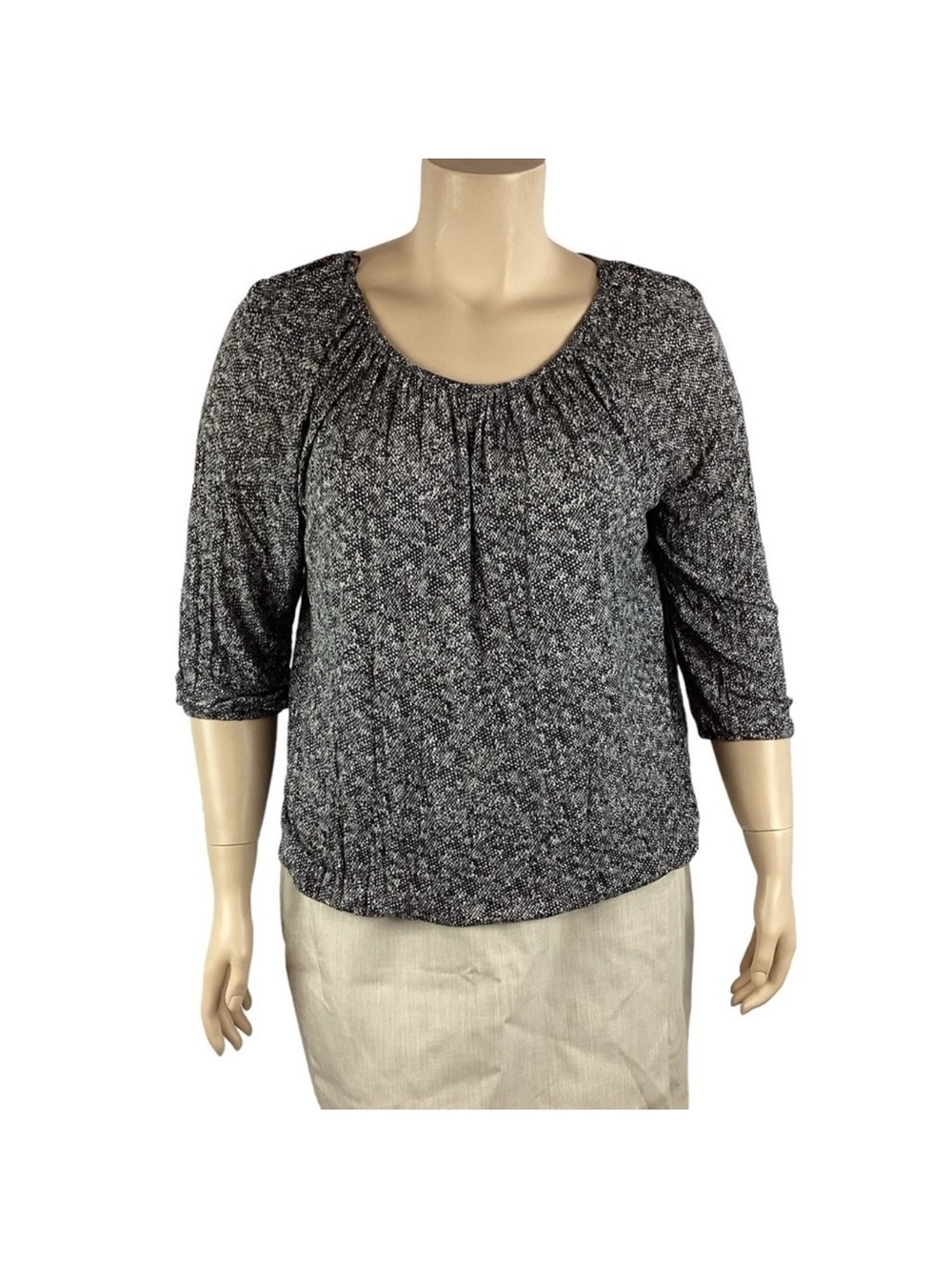 Michael Kors Black Heather Scoop Neck 3/4 Sleeve Top